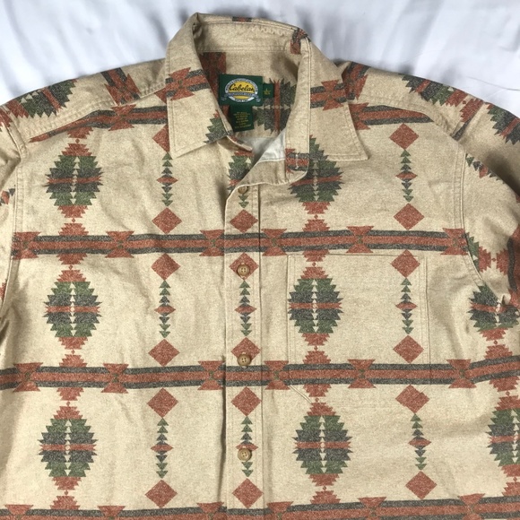 Cabelas Men Large XL Tan Aztec LS Button Shirt - Picture 2 of 4
